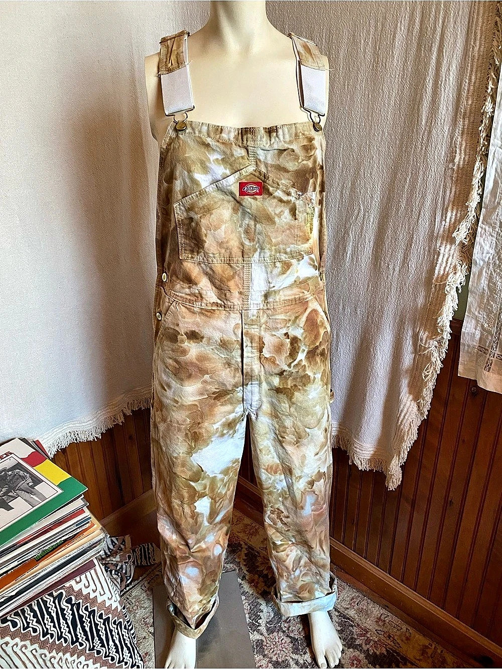 Ice Dyed Dickies Bib Overalls Cotton Size 12